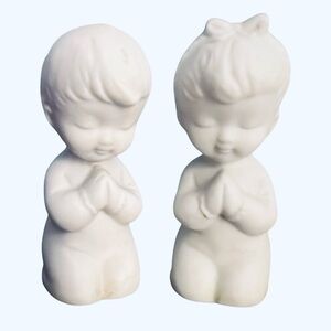 Vintage White Ceramic Praying Girl & Boy Figurines Made in Japan Devotions 2.5”